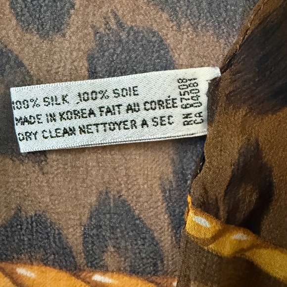 Vintage Anne Klein 100% Silk Leopard Print Rectangular Scarf 15x57 Brown Gold - Picture 7 of 7